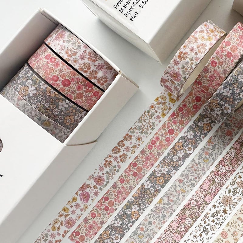 YUBX Vintage Washi Tape Set 8 Rolls Thin Retro Decorative Antique Patterns Masking Tapes for Arts, DIY Crafts, Journals, Planners, Scrapbook, Wrapping (Little Flowers) - Image 4